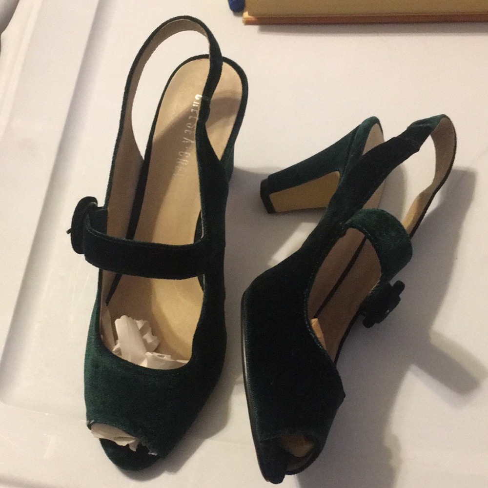 Chelsea Crew Green Velvet High Heels Size 40 Holiday Party Shoes